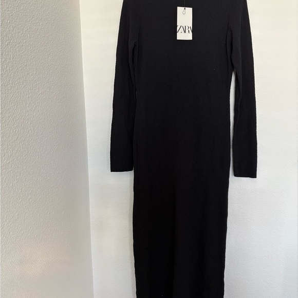 ZARA WOMAN HIGH NECK LONG LIMITED EDITION KNIT DRESS BLACK NWT size L - Picture 4 of 8